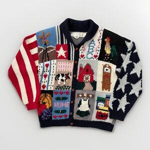 The Eagles Eye Sweater Womens Size Medium Farm Flag Heart Wool Knit Vintage 80s
